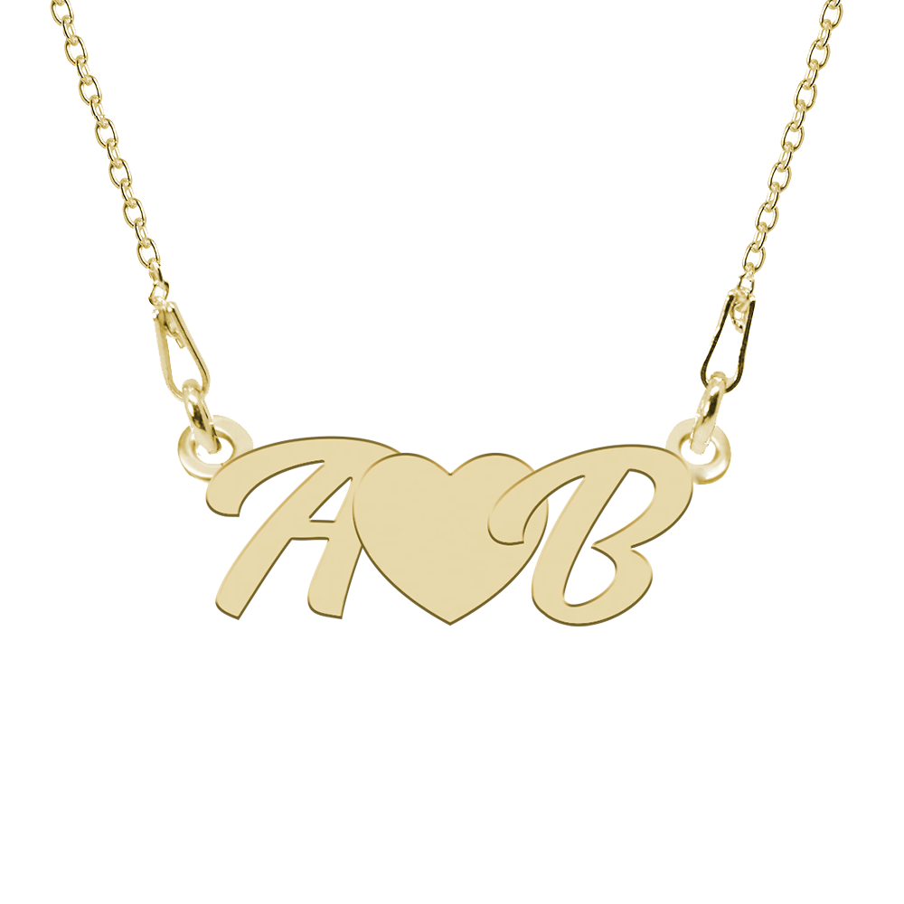Love – Colier personalizat cu initiale si inimioara din argint placat cu aur galben 24K